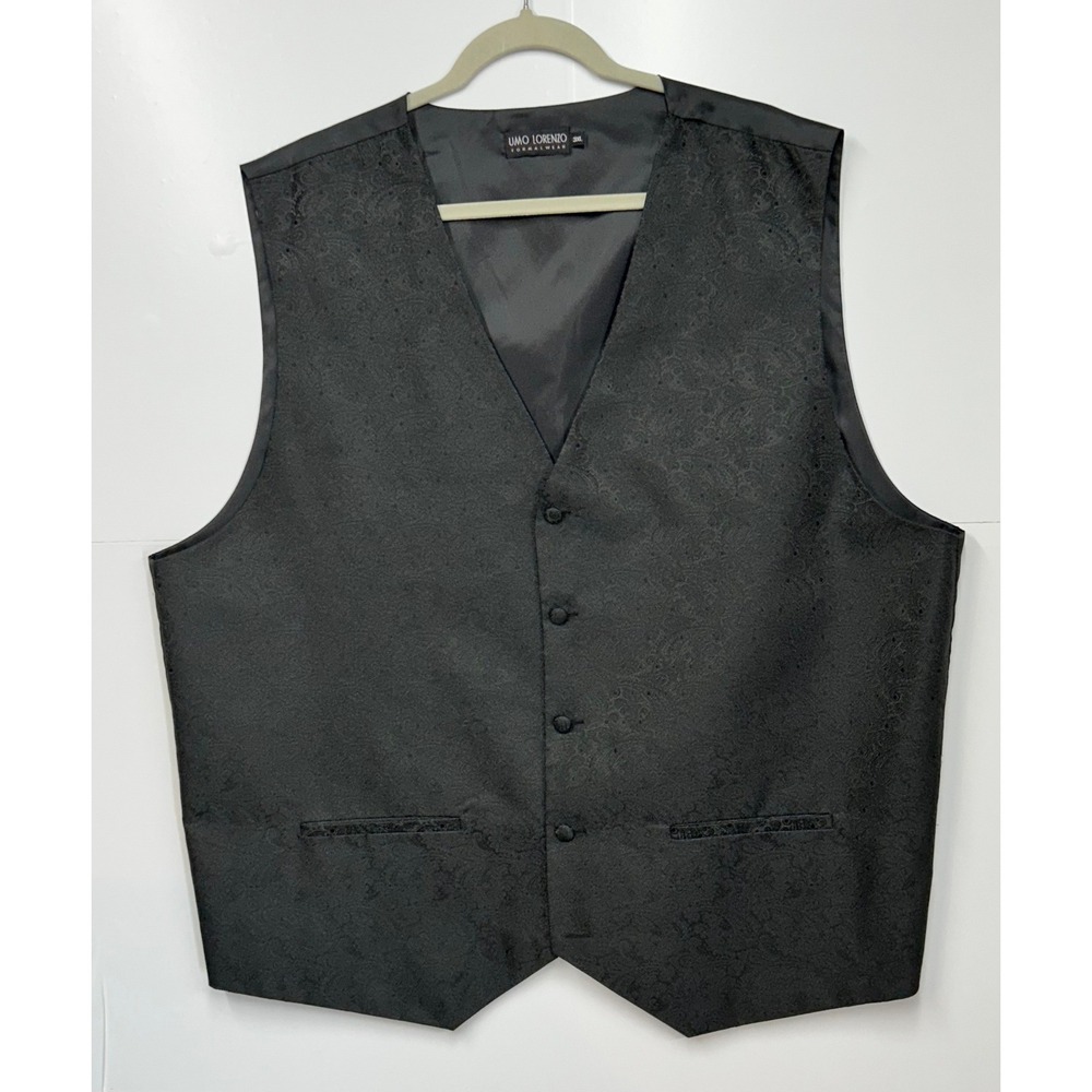 Umo Lorenzo Mens Formal Vest Black Paisley Jacquard‎ Button Front 3XL
